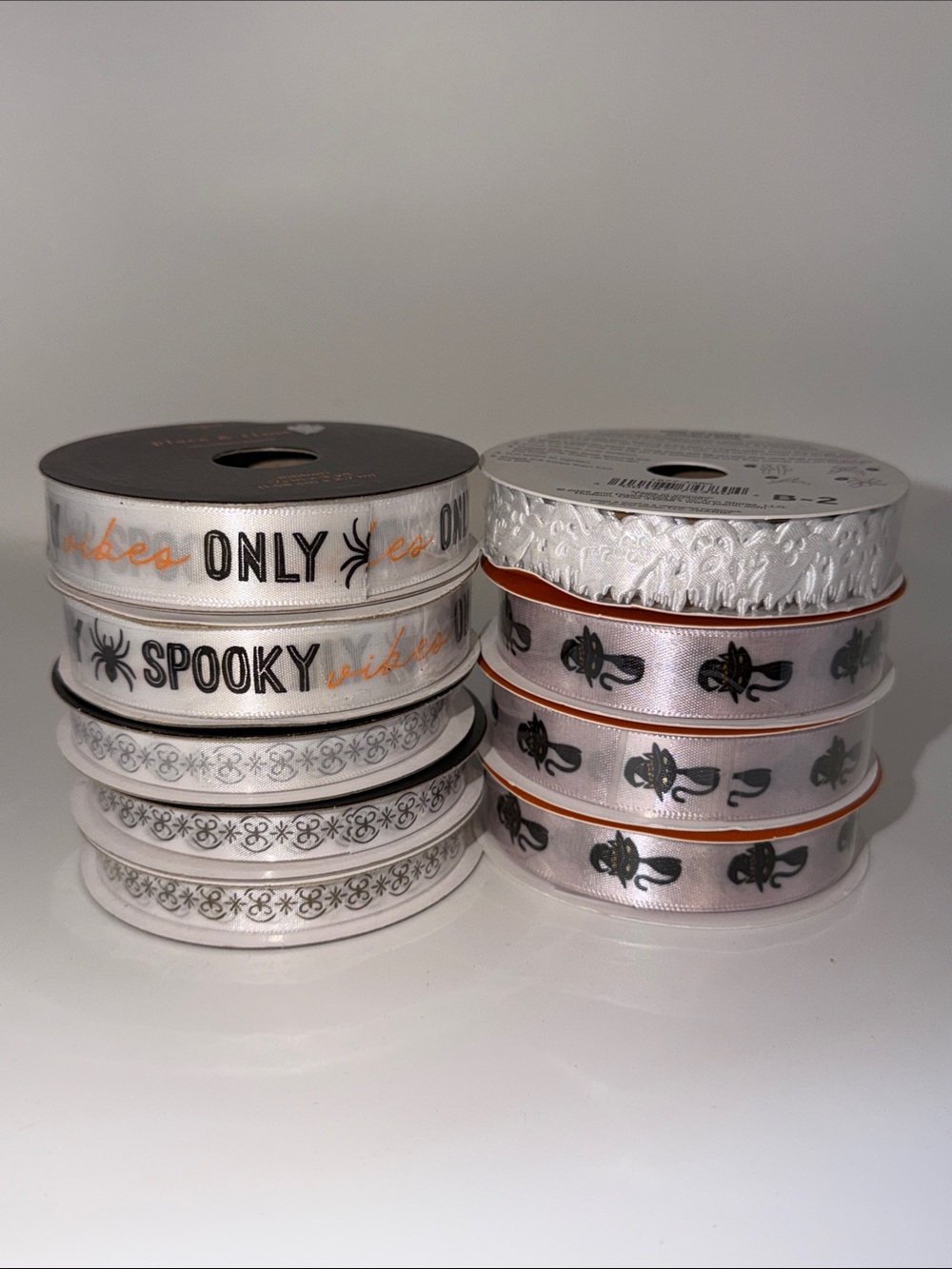 Halloween Wired Ribbon Spool Bundle Lot Spooky Vibes Black Cat Craft Destash - Picture 2 of 5